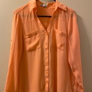 Bright salmon colored express portofino shirt